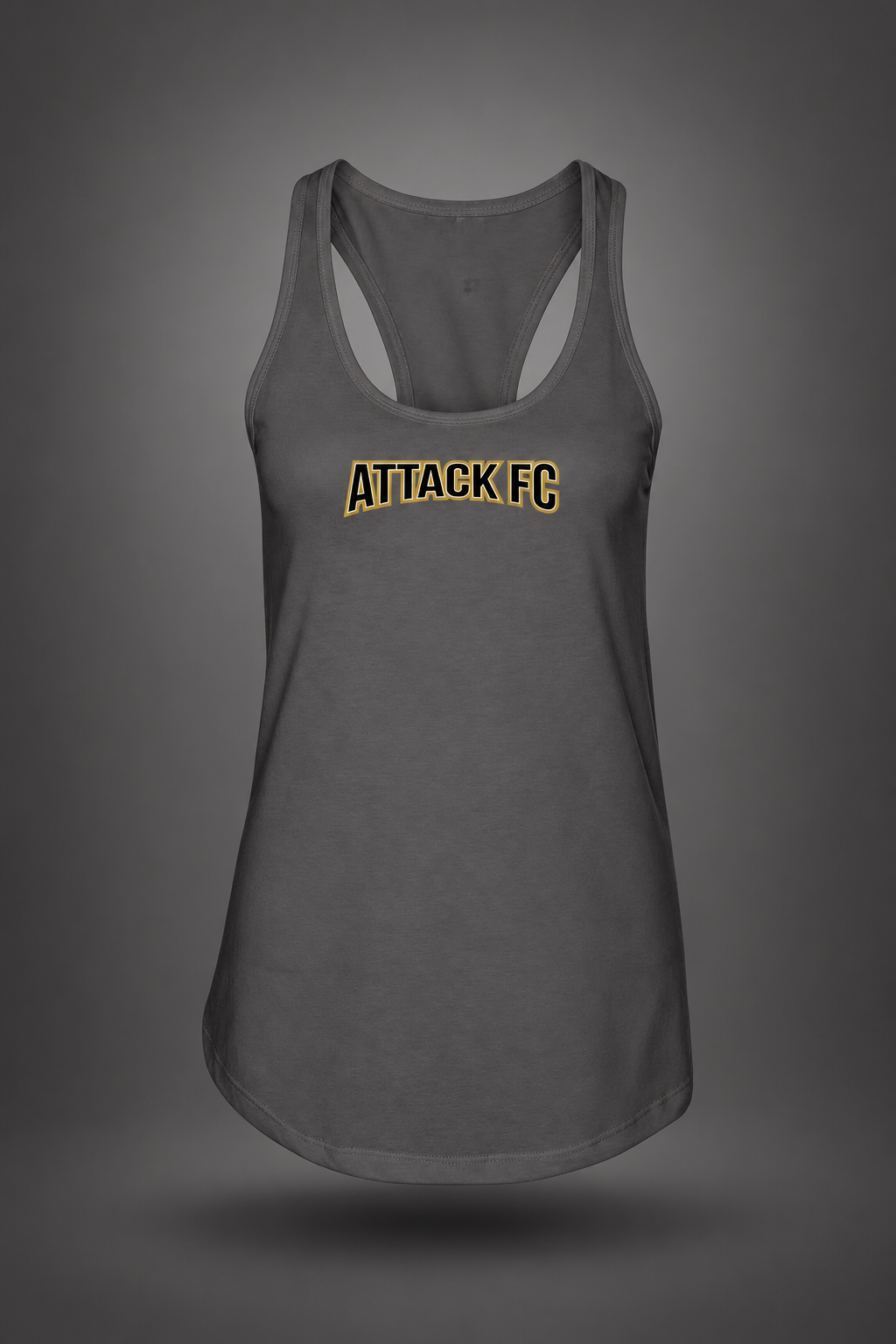 Attack FC | Next Level Ladies Racerback Tank – Dark Gray, front view