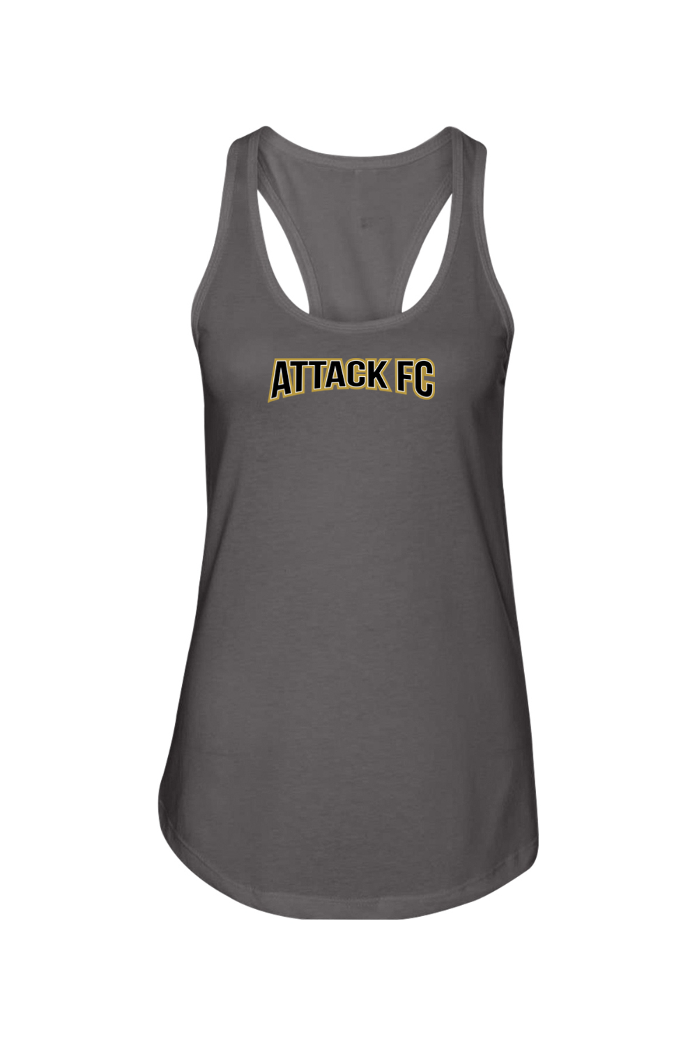 Attack FC | Next Level Ladies Racerback Tank – Dark Gray, front view