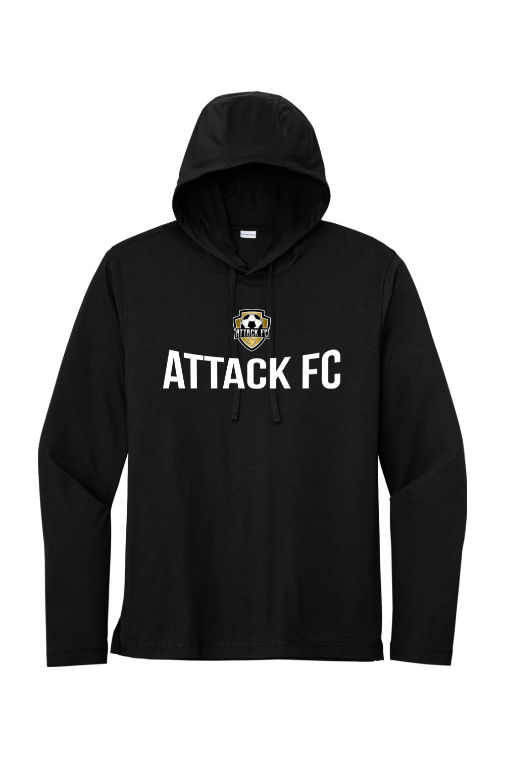 Attack FC | Sport-Tek PosiCharge Tri-Blend Wicking Long Sleeve Hoodie – Black, front view