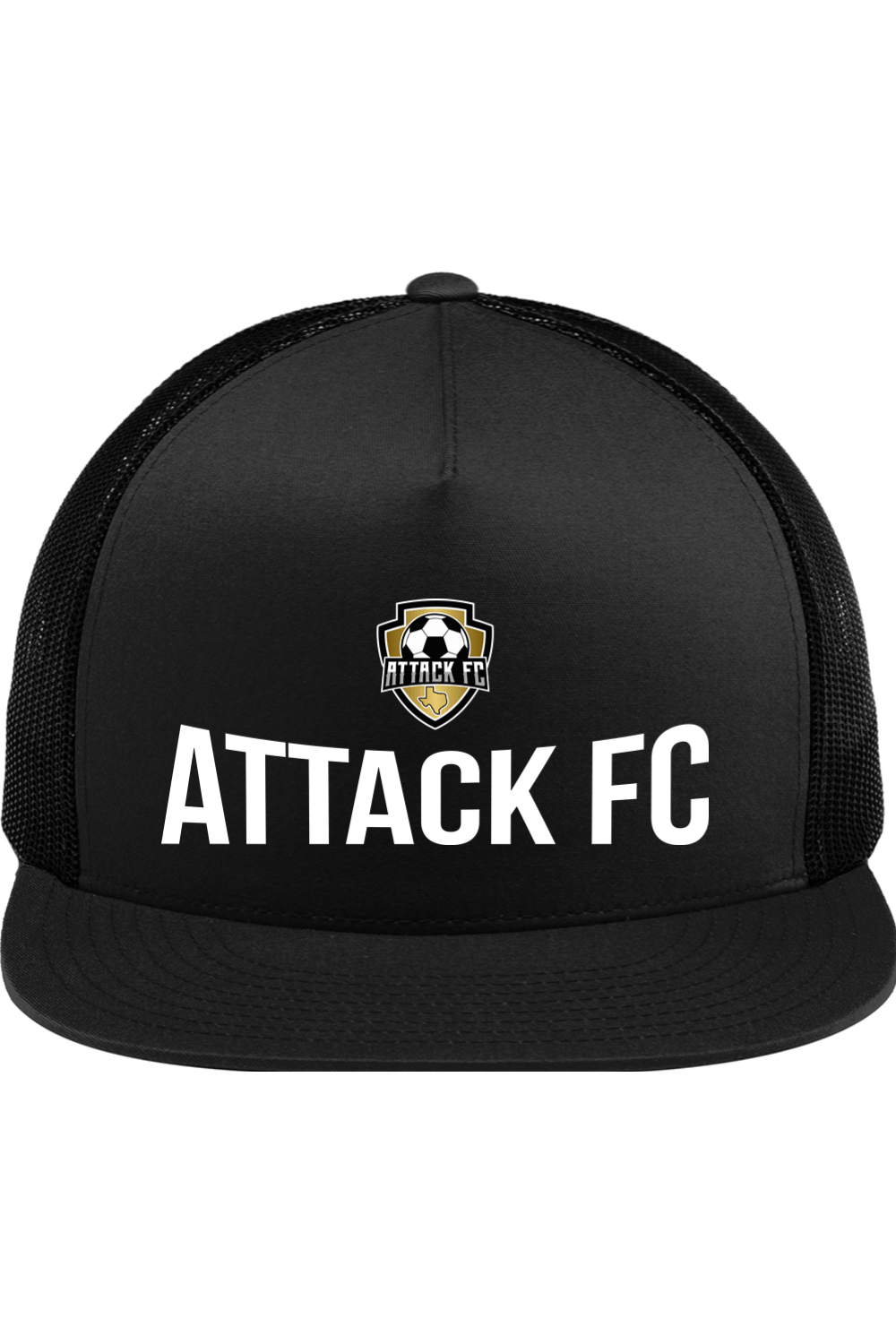 Attack FC | 5-Panel Classic Mesh Back Cap – Black, front view