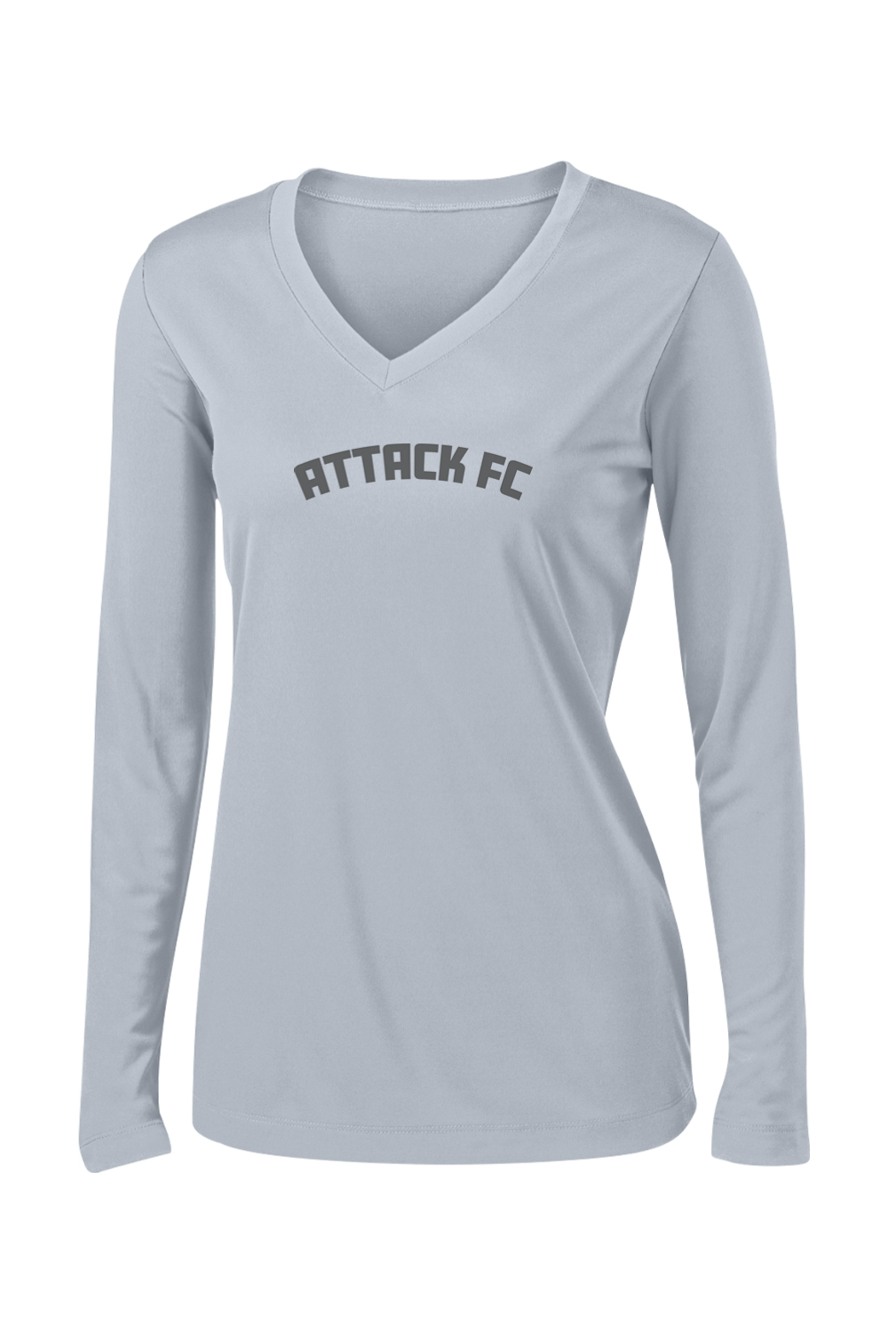 Attack FC | Ladies PosiCharge Competitor Long Sleeve V-Neck Tee – Silver, front view