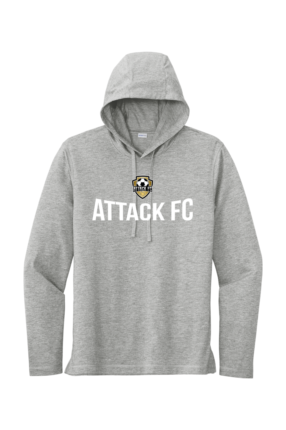 Attack FC | Sport-Tek PosiCharge Tri-Blend Wicking Long Sleeve Hoodie – Light Gray, front view