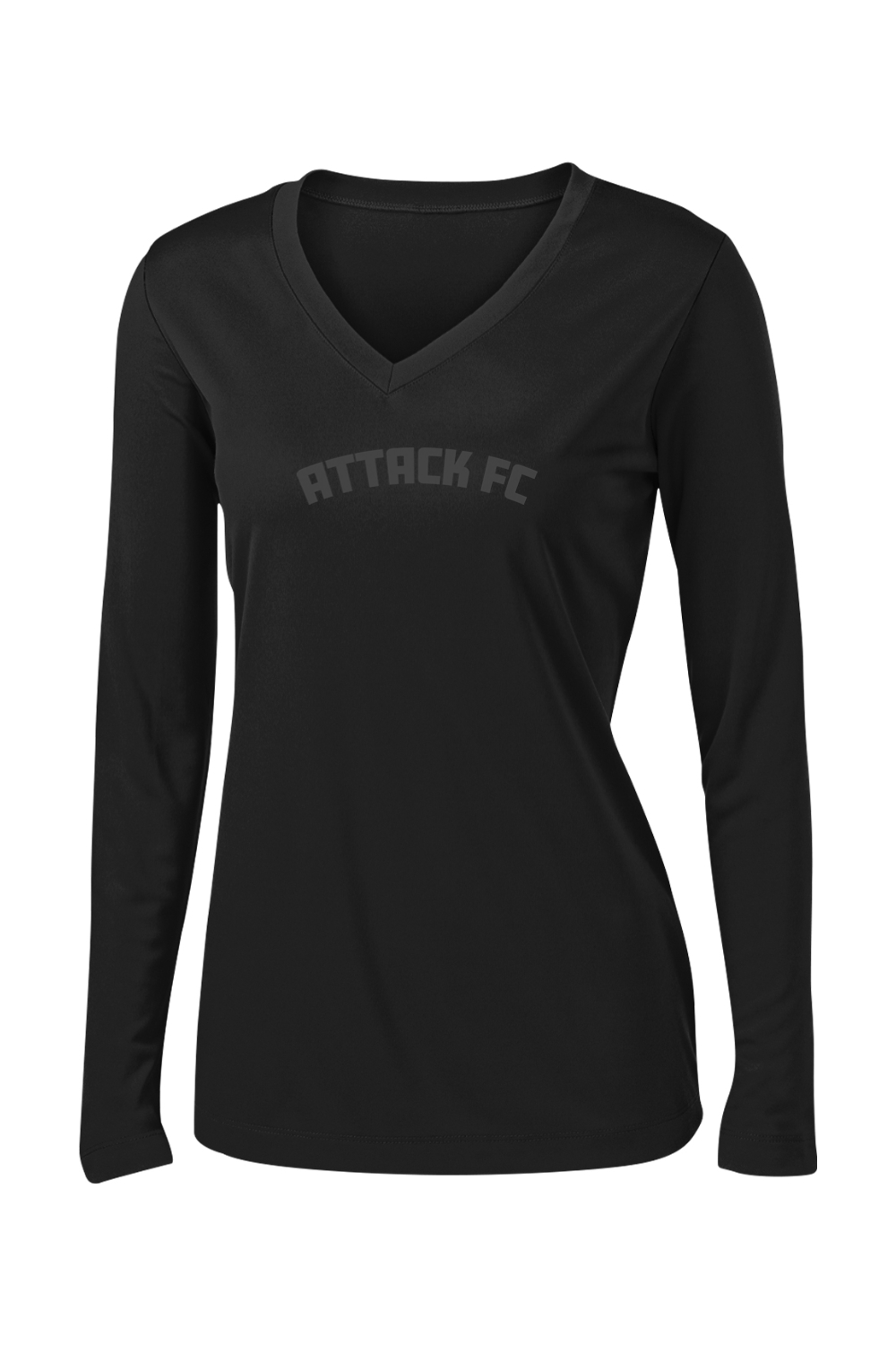 Attack FC | Ladies PosiCharge Competitor Long Sleeve V-Neck Tee – Black, front view