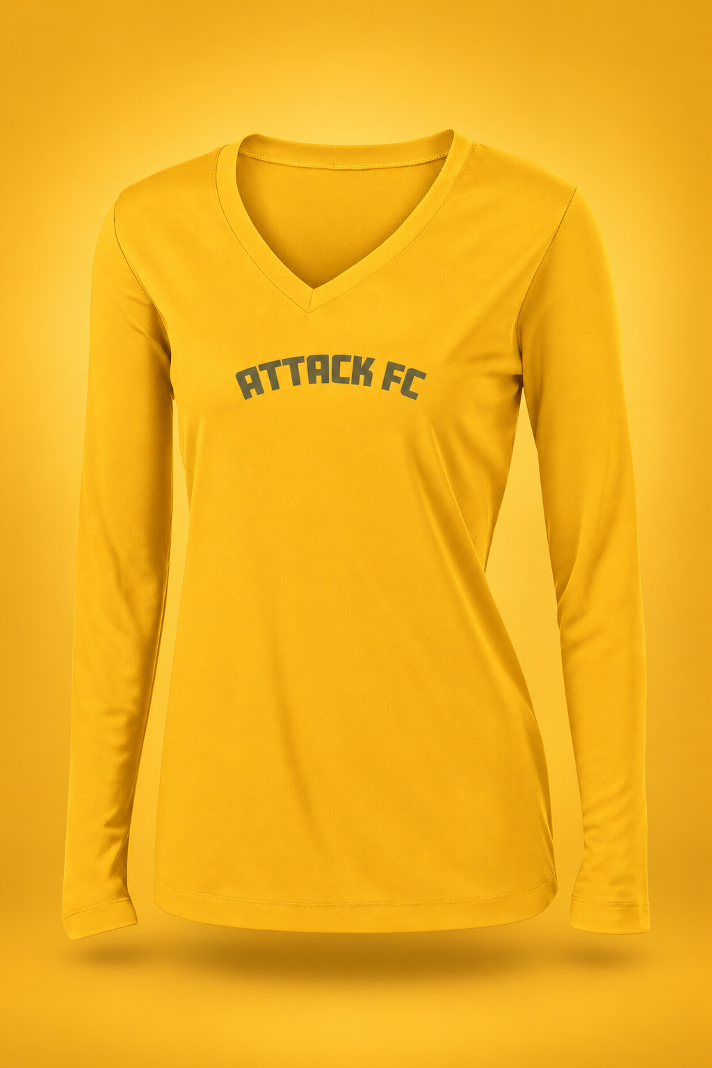 Attack FC | Ladies PosiCharge Competitor Long Sleeve V-Neck Tee – Gold, front view