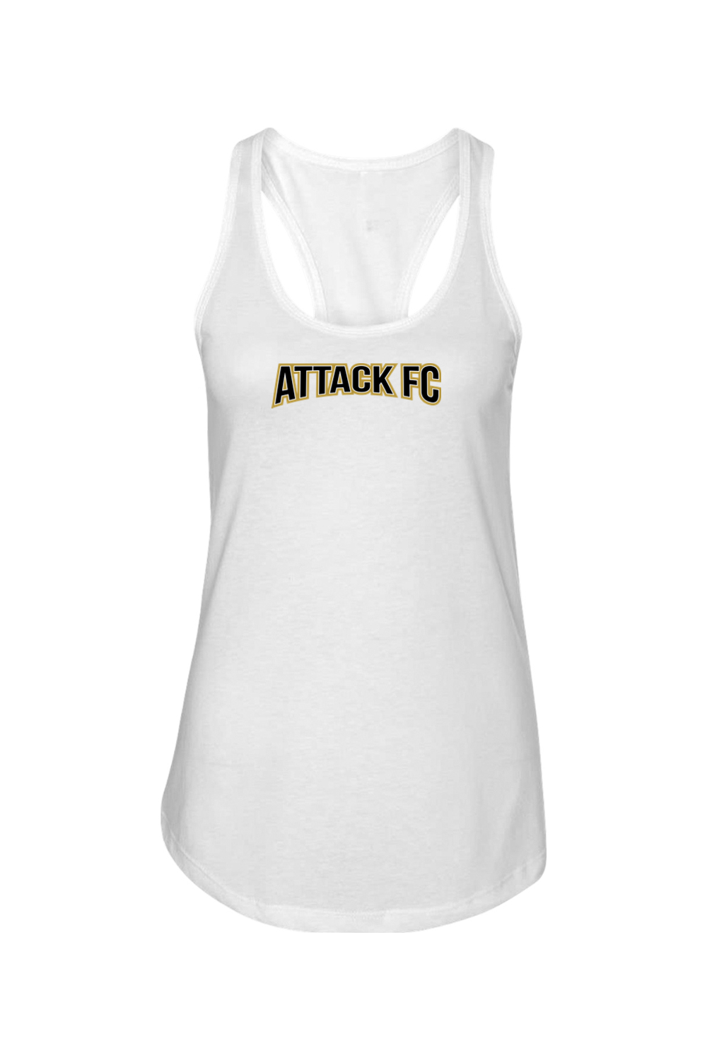 Attack FC | Next Level Ladies Racerback Tank – White, front view