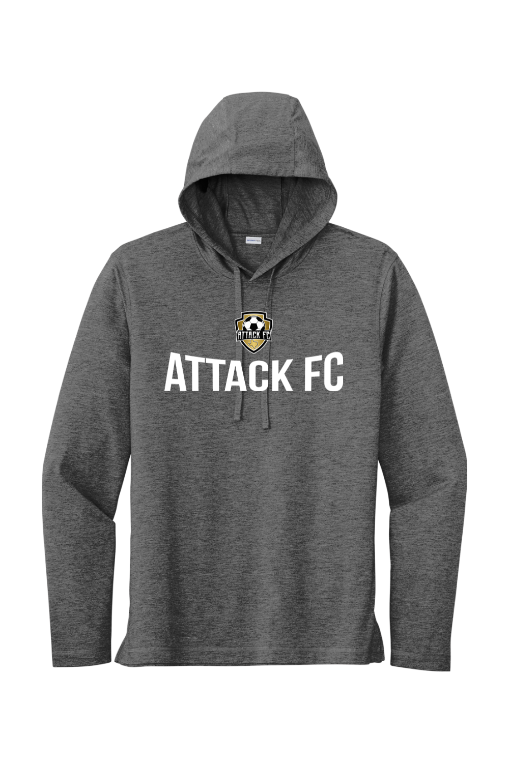 Attack FC | Sport-Tek PosiCharge Tri-Blend Wicking Long Sleeve Hoodie – Dark Gray, front view