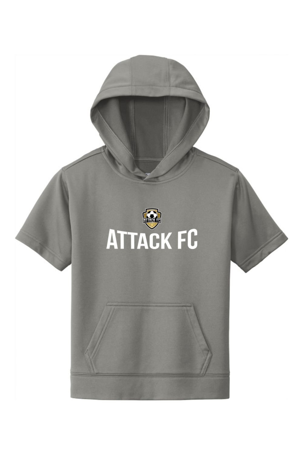 Attack FC | Youth Sport-Wick Fleece Short Sleeve Hoodie – Gray, front view