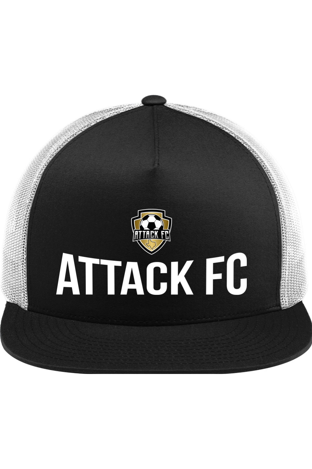 Attack FC | 5-Panel Classic Mesh Back Cap – Black, front view