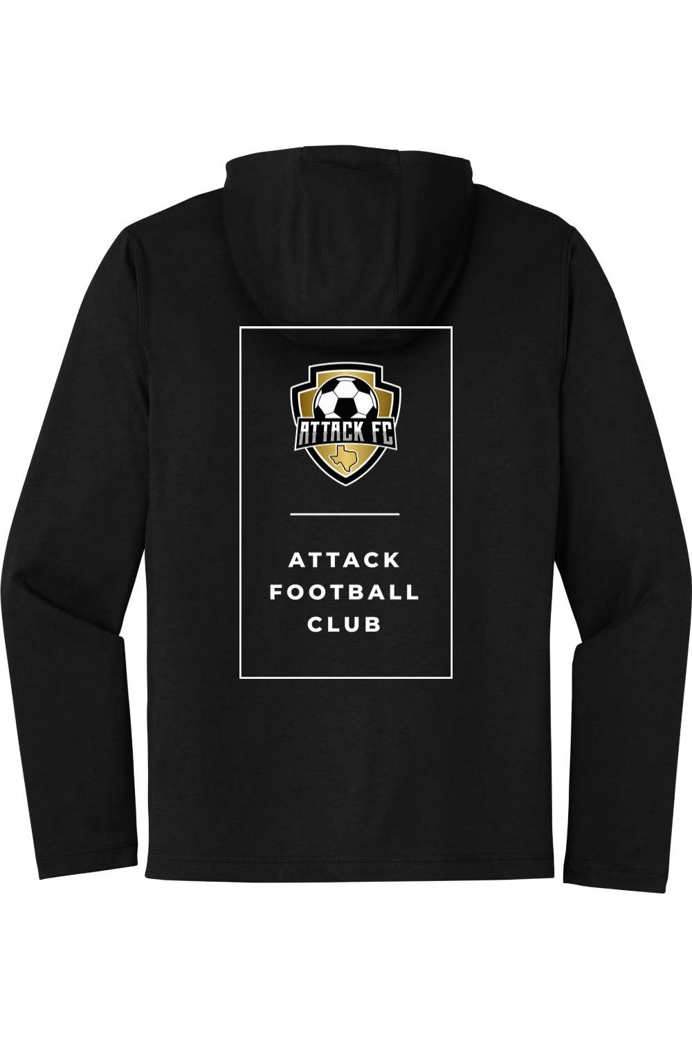 Attack FC | Sport-Tek PosiCharge Tri-Blend Wicking Long Sleeve Hoodie – Black, back view