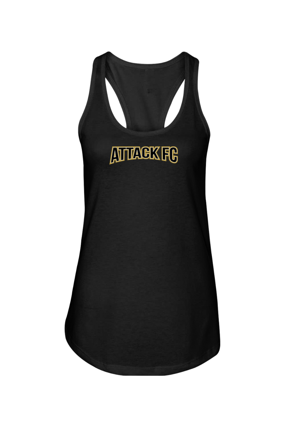 Attack FC | Next Level Ladies Racerback Tank – Black, front view