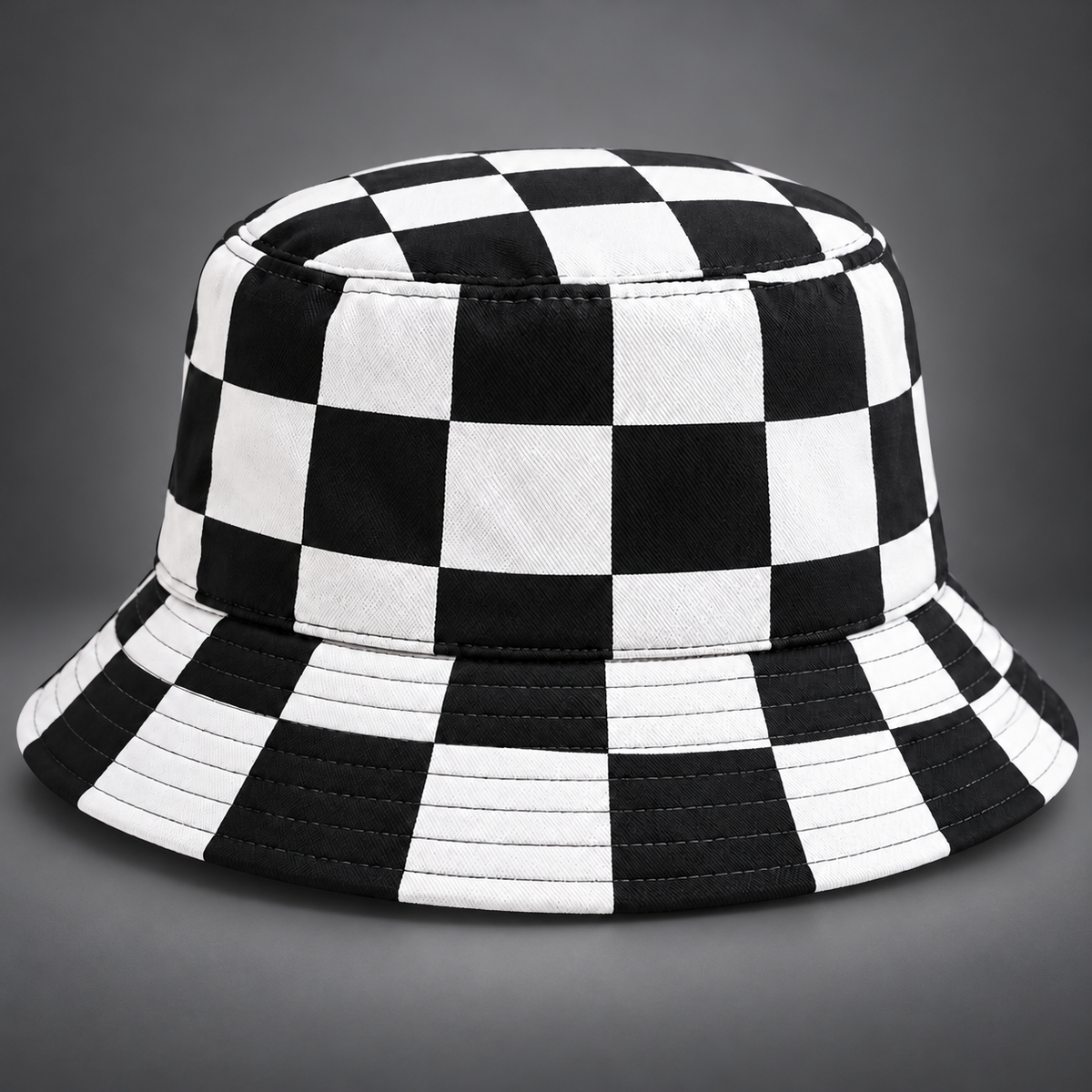 Rear view of the Krum County United checker bucket hat, showing the allover pattern without a back patch.