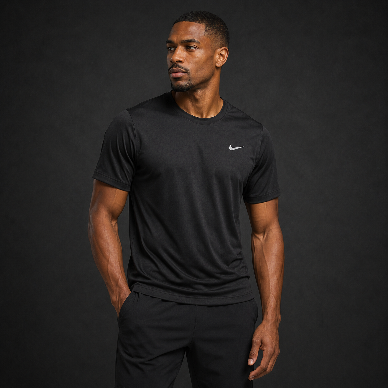 Athletic model wearing the Nike Short Sleeve Dri-Fit Athletic Shirt