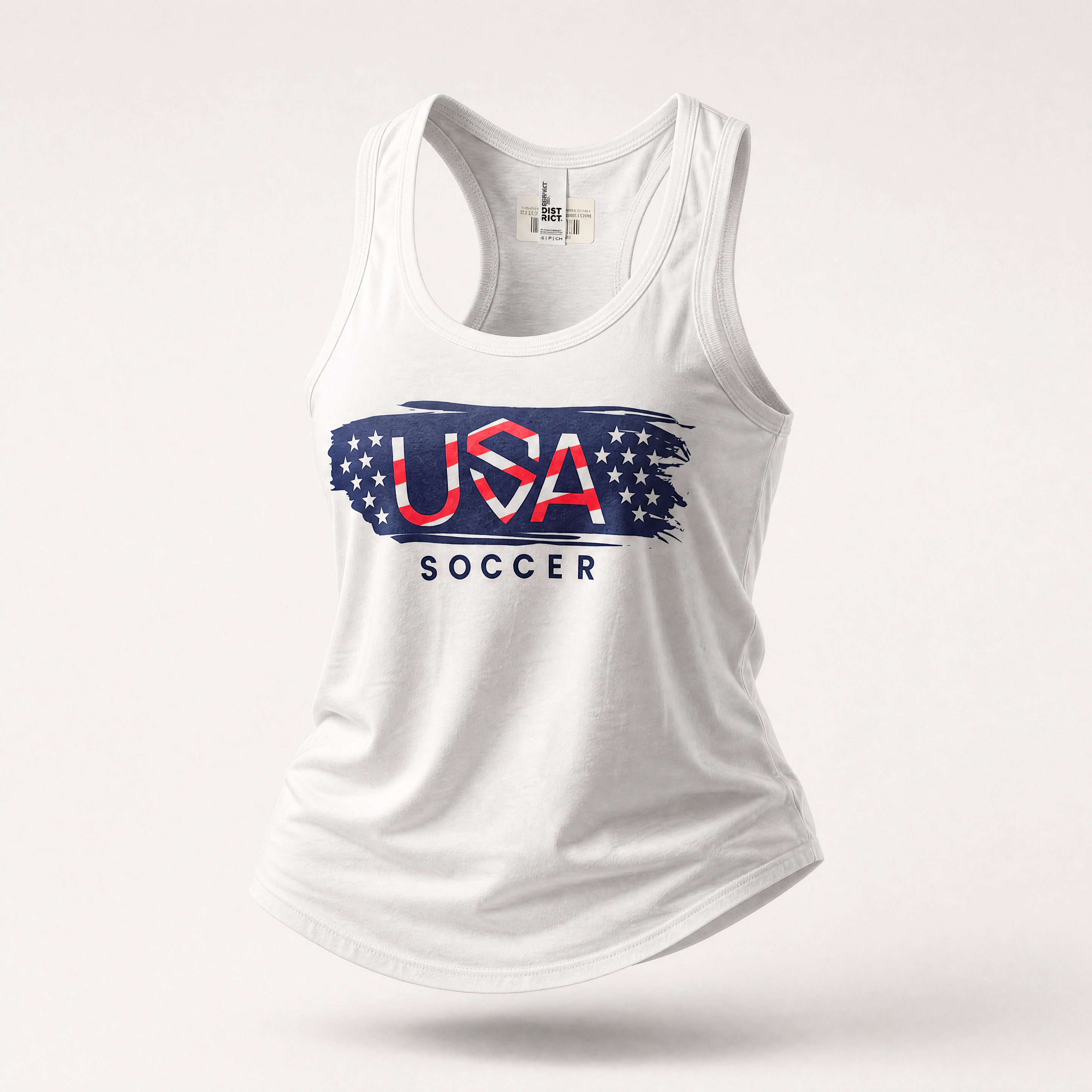 White Sting USA District women's racerback tank on a ghost mannequin