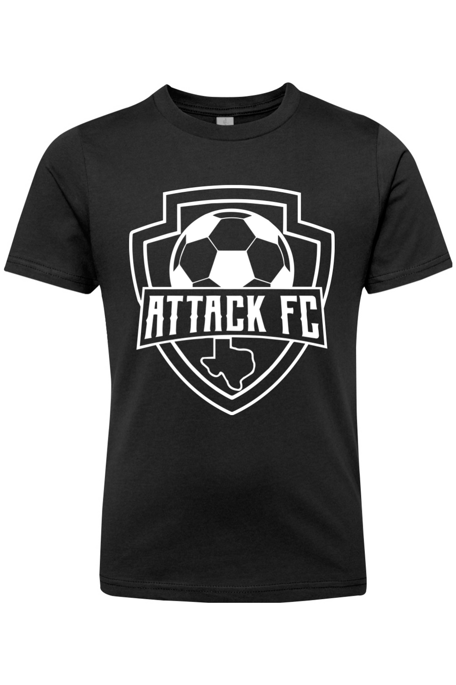 Attack FC | Youth Ringspun Short Sleeve T-Shirt – Black, front view