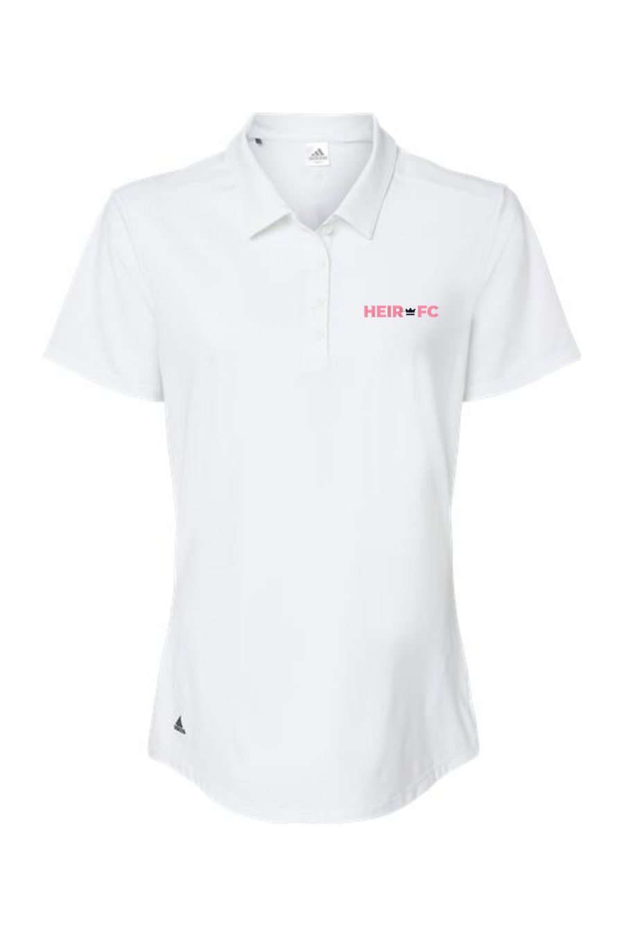 Heir FC Adidas Women's Ultimate Solid Polo – White, front view