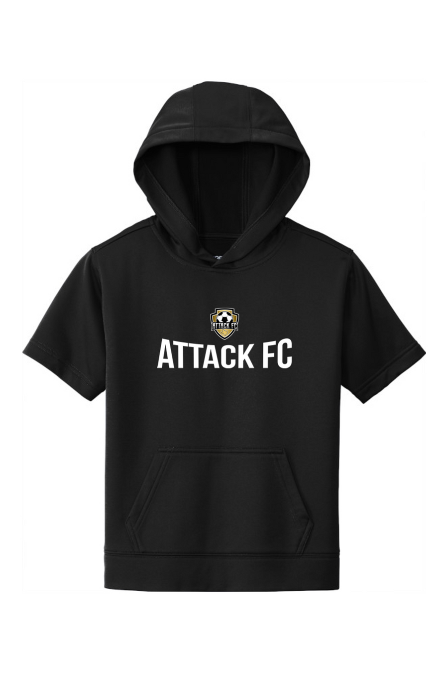 Attack FC | Youth Sport-Wick Fleece Short Sleeve Hoodie – Black, front view