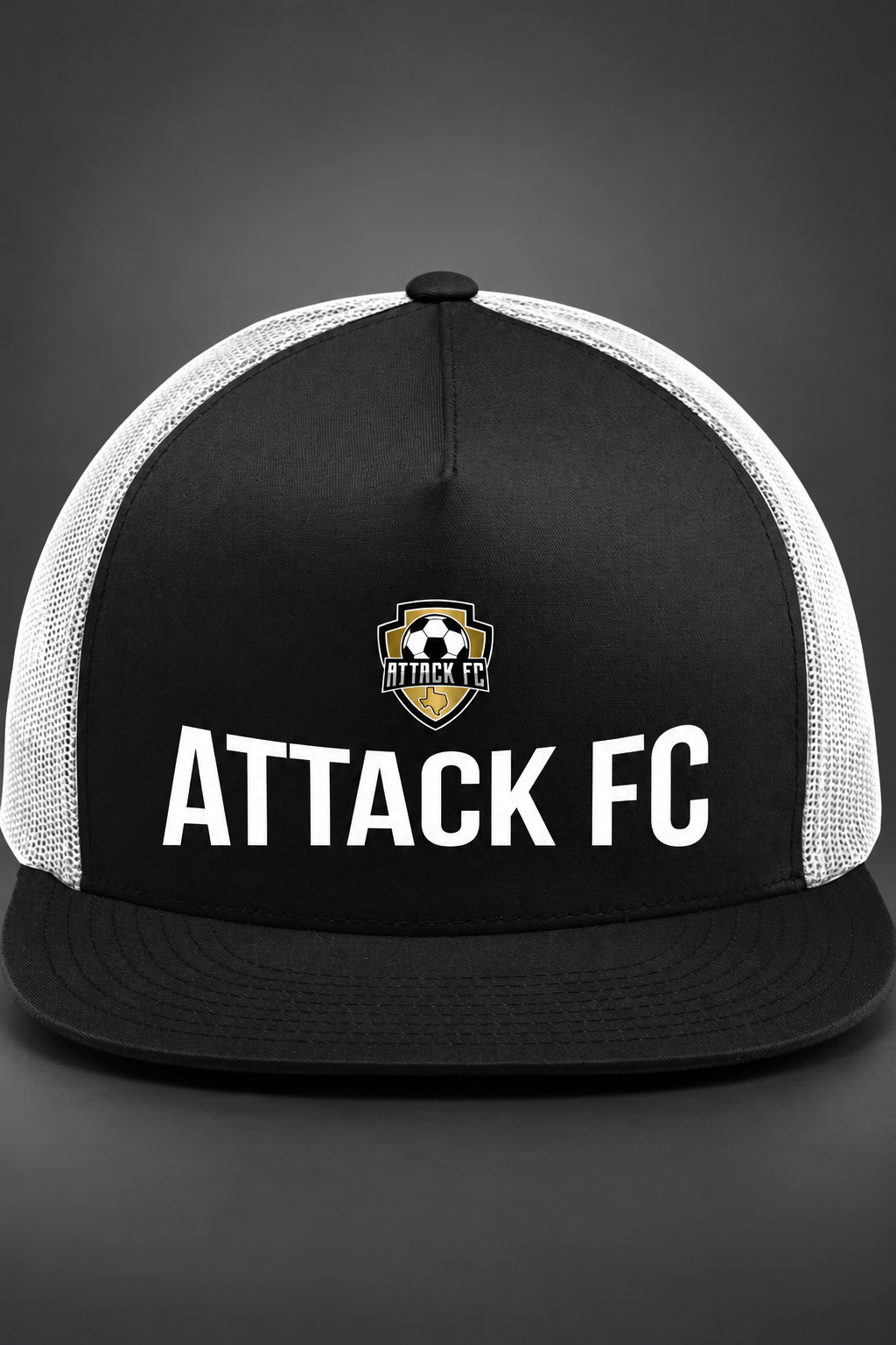 Attack FC | 5-Panel Classic Mesh Back Cap – Black, front view