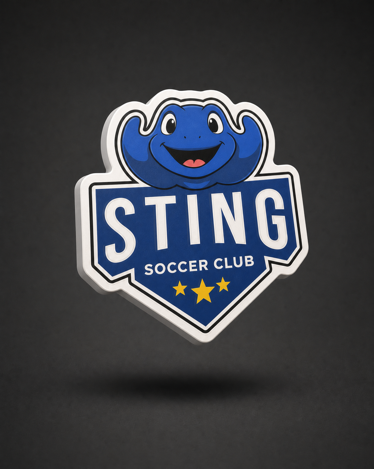 Sting Soccer Club shield sticker with Stinger mascot